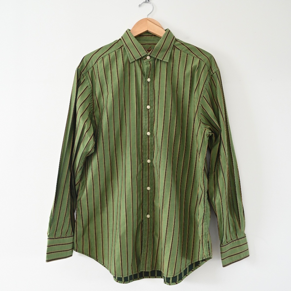 Robert Graham Green Orange Textured Stripe Button Up Shirt XL